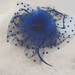 Fascinator Hair Clip or Brooch 🔵 Blue Kentucky Derby Car Races Church